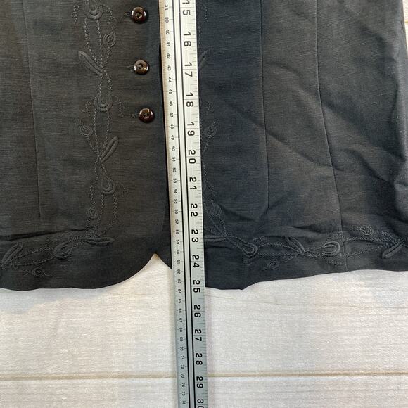 Emma James Blazer Womens 14 Black Embroidered Linen Button Up Lined V Neck NWT - Picture 9 of 13